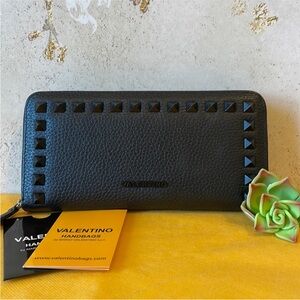 Valentino✨ Continental Black Leather Studded Zip Wallet by Mario Valentino